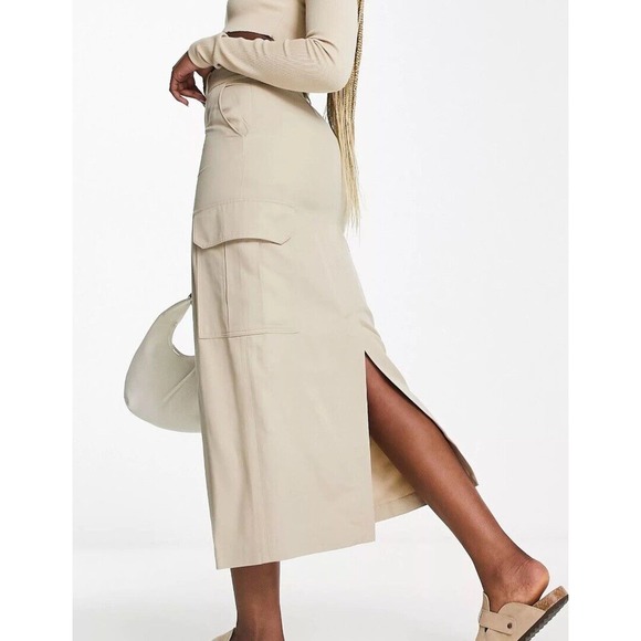 NWT & Other Stories Cargo Midi Skirt Size US 10‎ Beige Khaki Straight Utility - Picture 5 of 11
